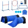 Dog Agility Training Equipment, 7 PCS Set w/ Adjustable High Hurdles,6 Weave Poles,2 Tunnels,Jump Ring,Pause Box,Whistle,Foldable Bowl